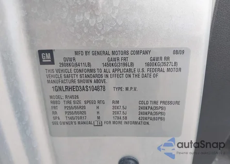 2010 Chevrolet Traverse Ltz z USA, uszkodzony, nr VIN 1GNLRHED3AS104878